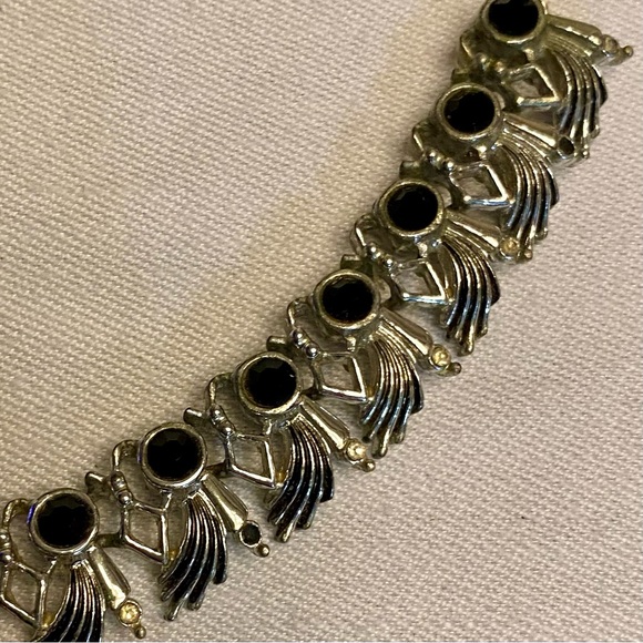 Vintage necklace, silver tone with black stones and rhinestones - Picture 2 of 4